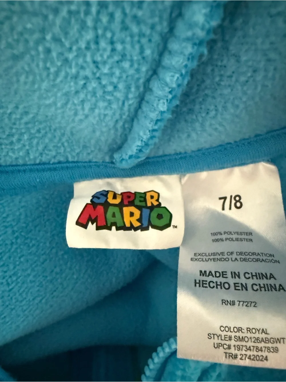 Blue & Green Fuzzy Zip Hoodie with Pink Character Graphic